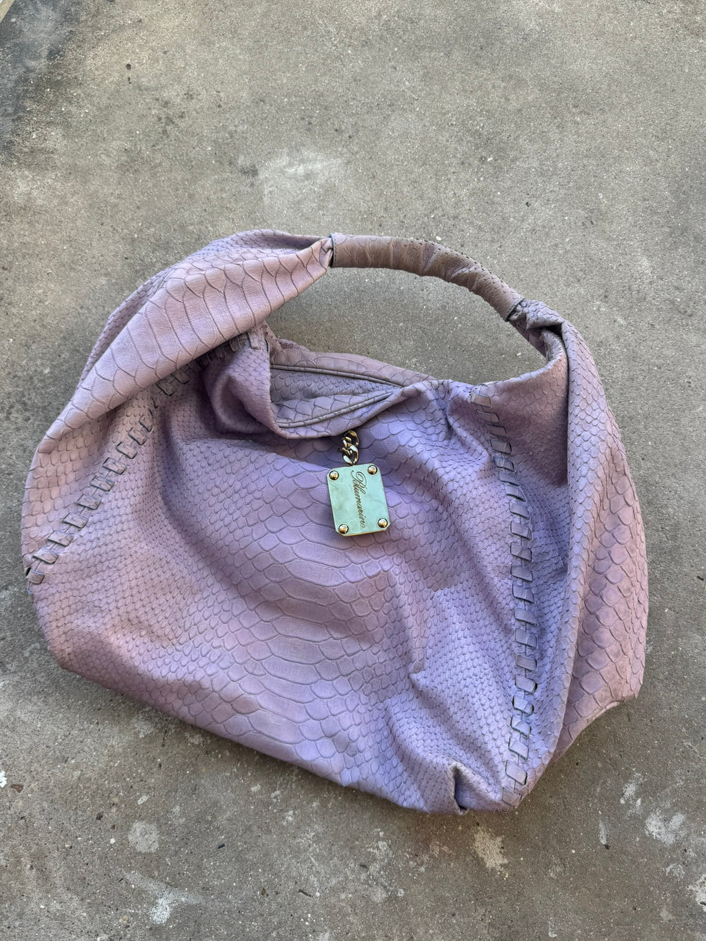 Blumarine Leather Loose Bag Python Effect Faded Lilac