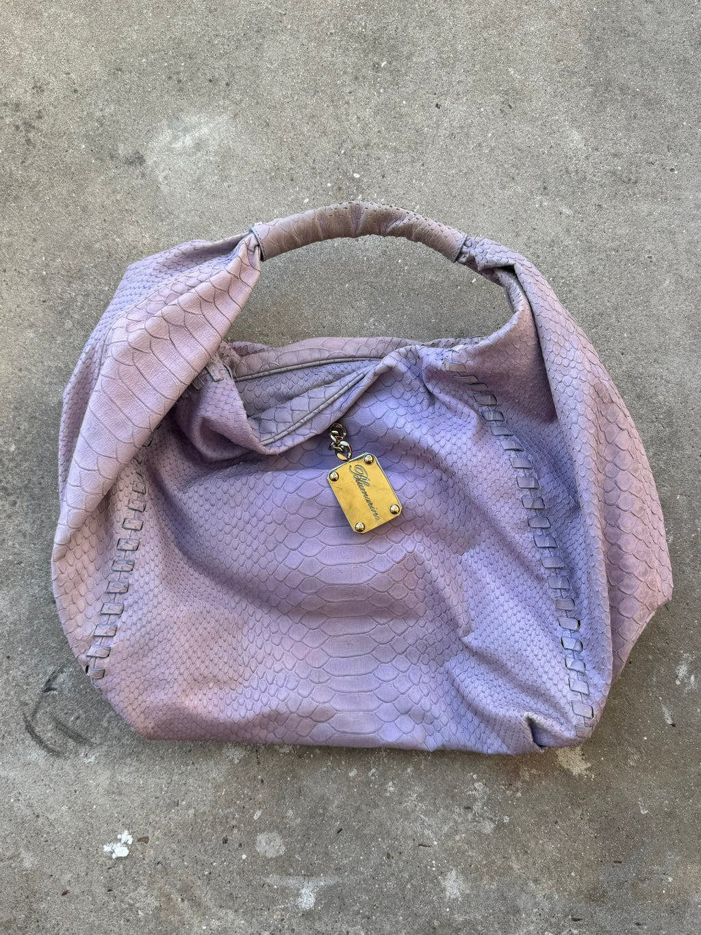 Blumarine Leather Loose Bag Python Effect Faded Lilac