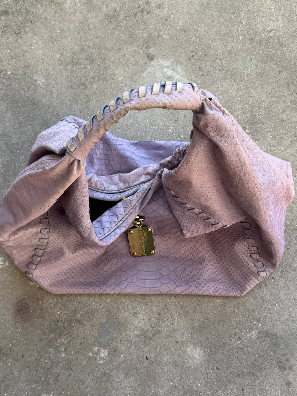 Blumarine Leather Loose Bag Python Effect Faded Lilac