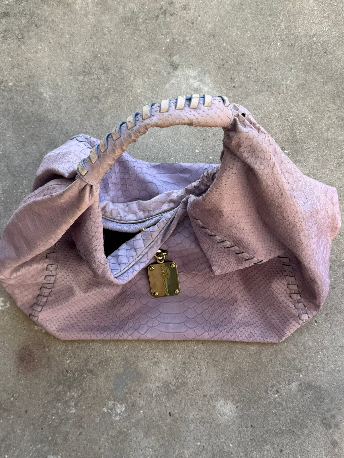 Blumarine Leather Loose Bag Python Effect Faded Lilac