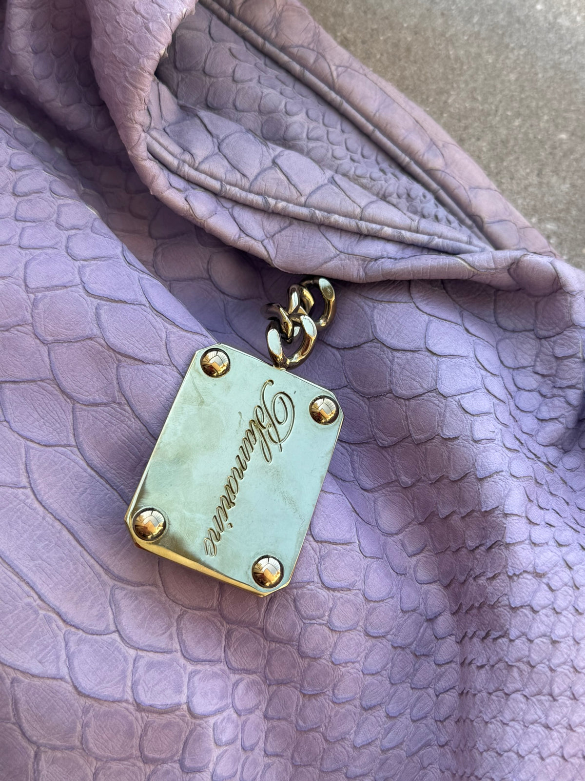 Blumarine Leather Loose Bag Python Effect Faded Lilac