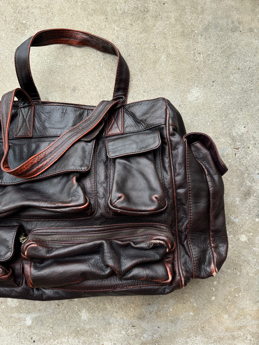 Antik Batik Distressed Leather Multi-Pocket Bag