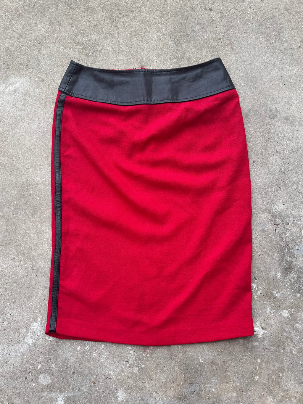 Dolce & Gabbana Fine Wool Crepe and Leather Pencil Skirt