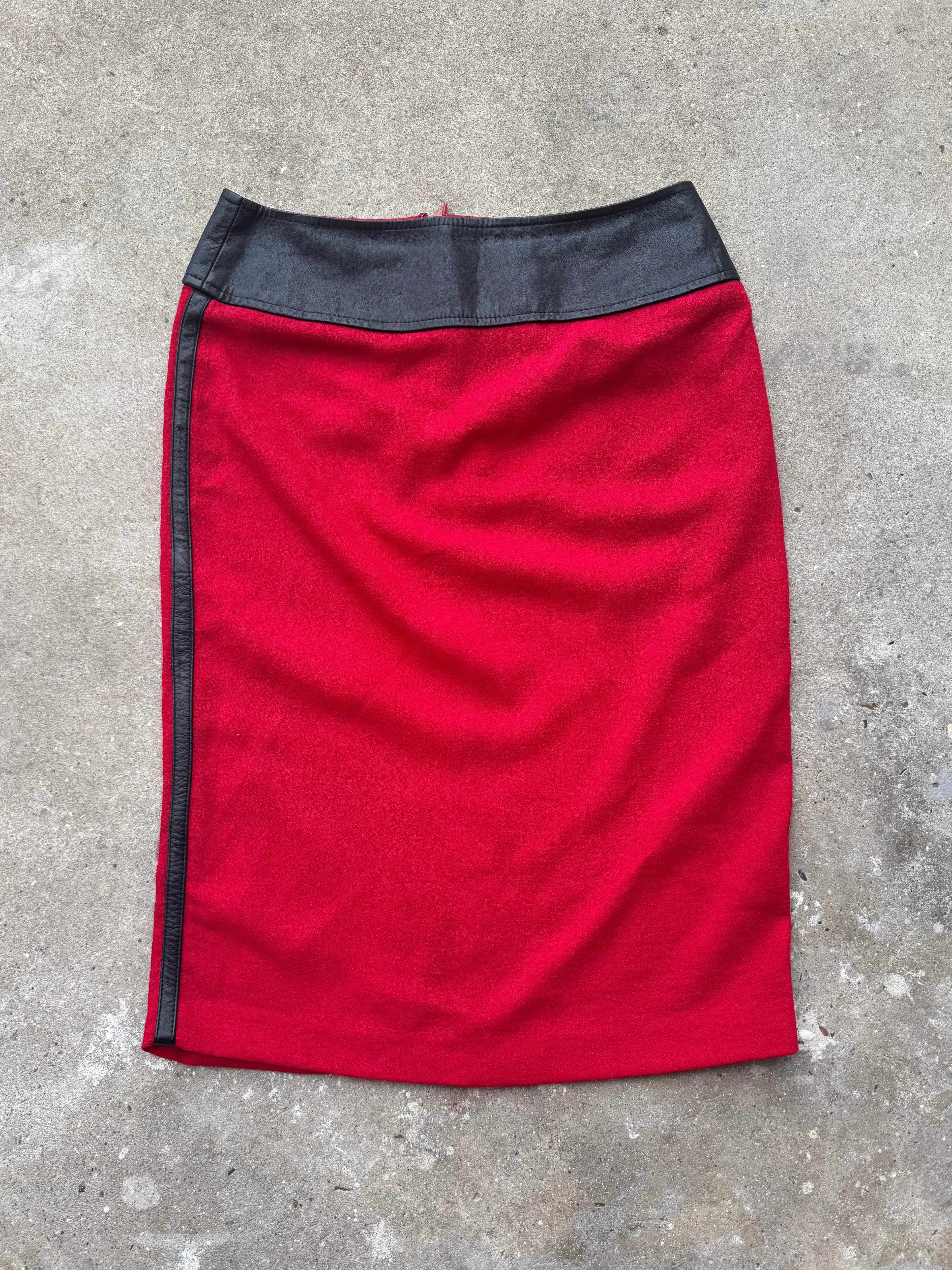 Dolce & Gabbana Fine Wool Crepe and Leather Pencil Skirt