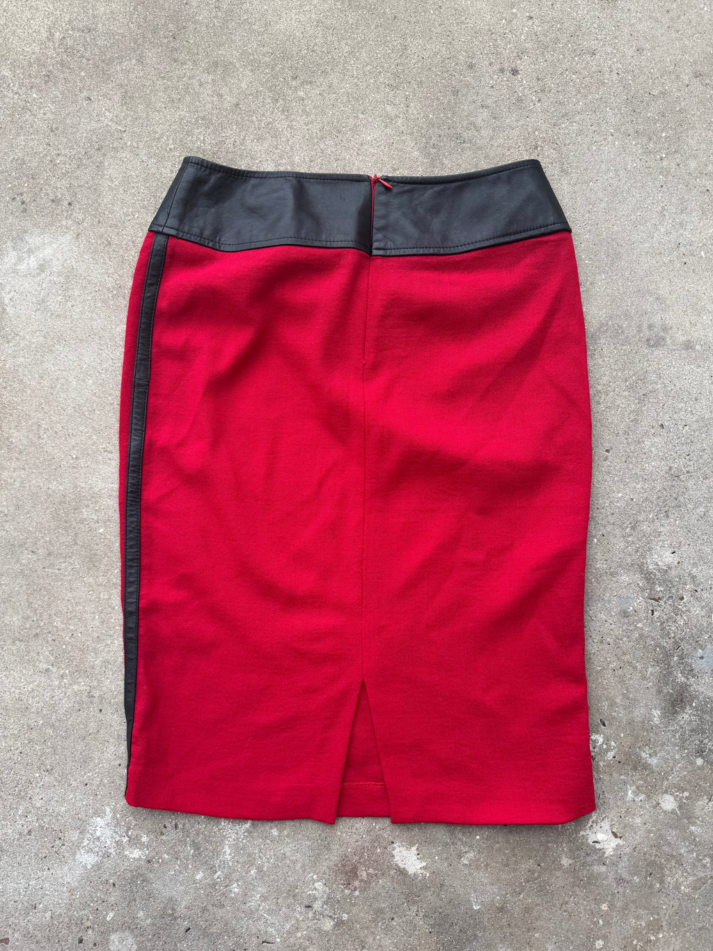 Dolce & Gabbana Fine Wool Crepe and Leather Pencil Skirt