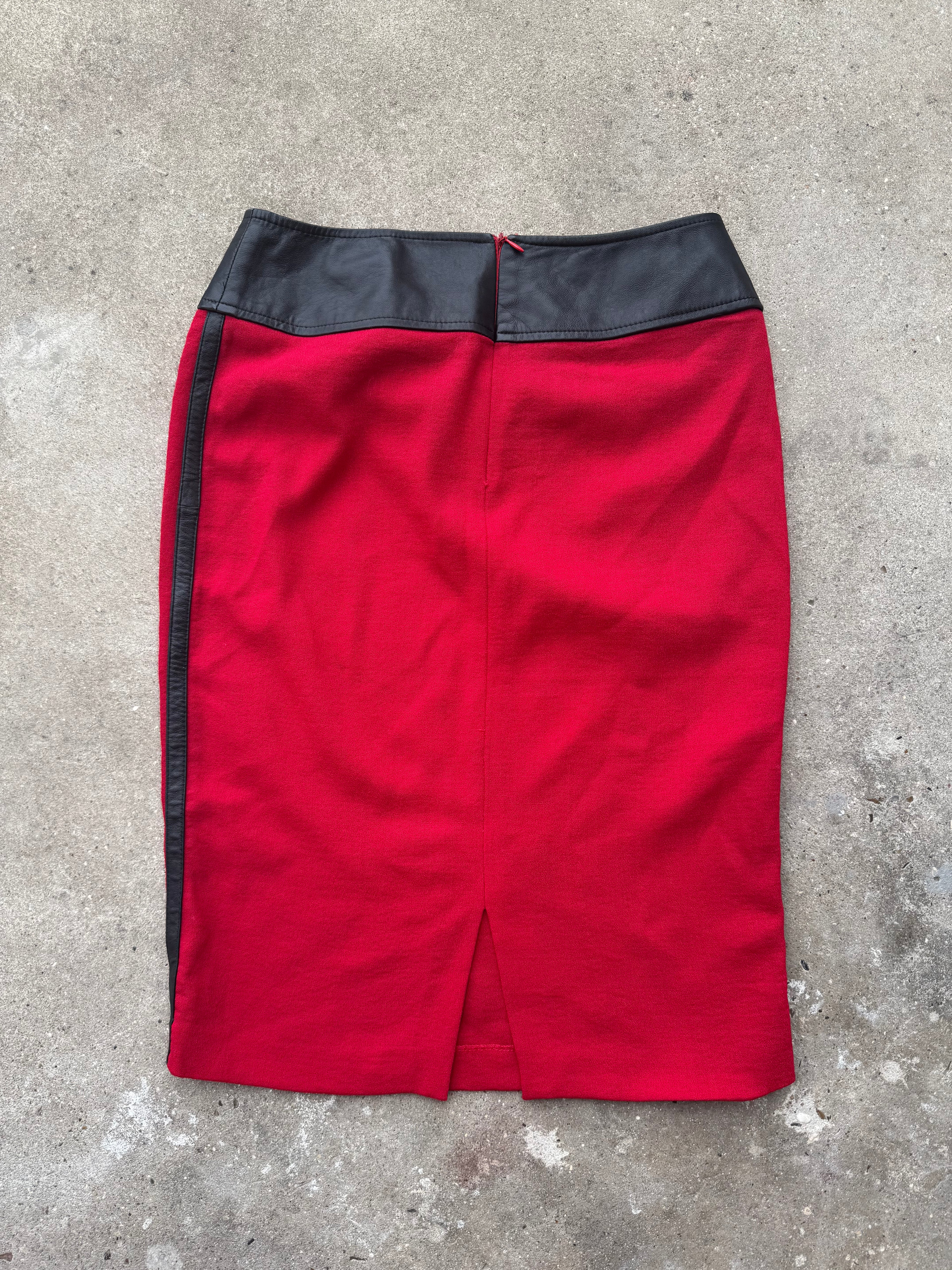 Dolce & Gabbana Fine Wool Crepe and Leather Pencil Skirt