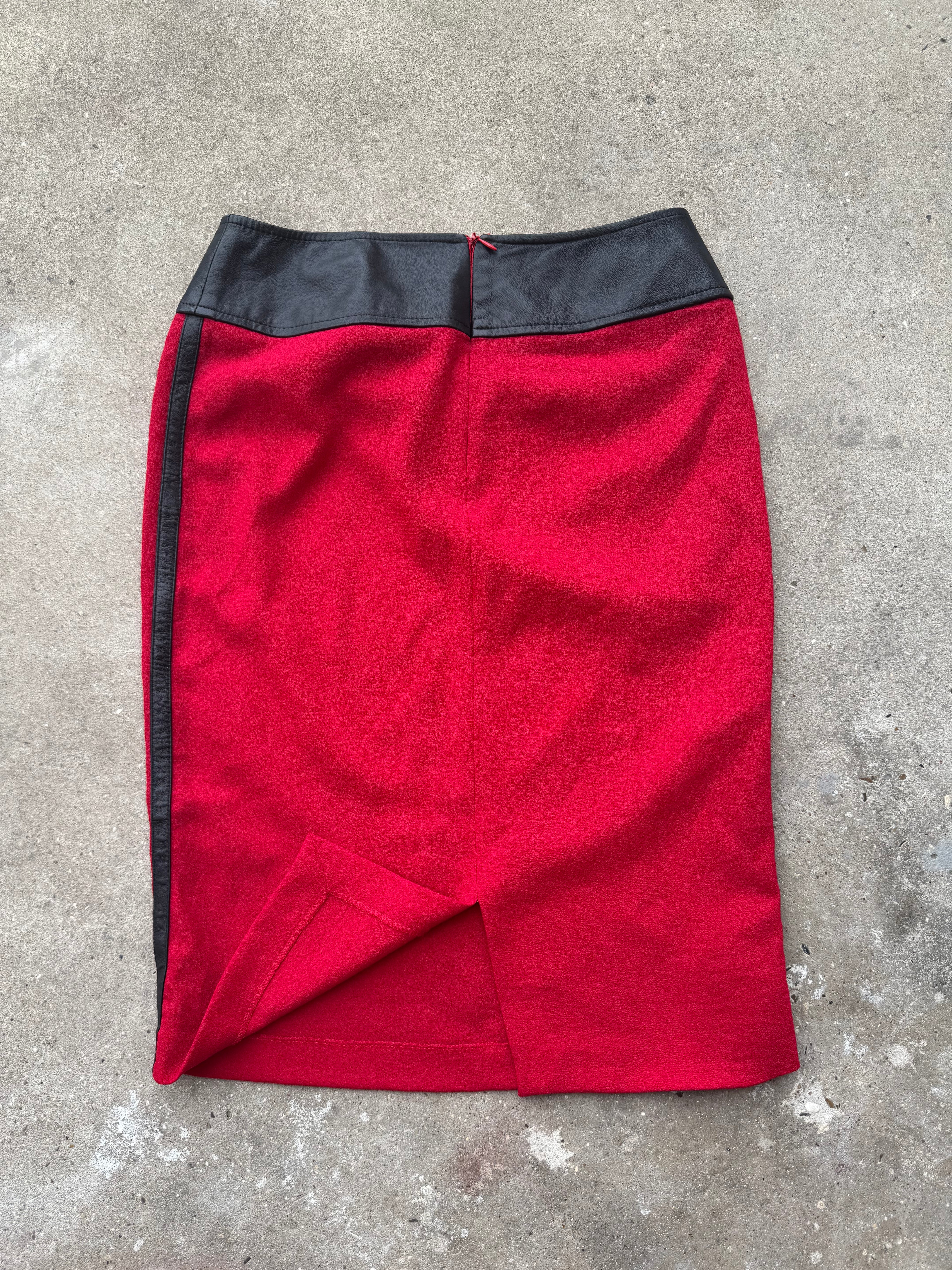 Dolce & Gabbana Fine Wool Crepe and Leather Pencil Skirt
