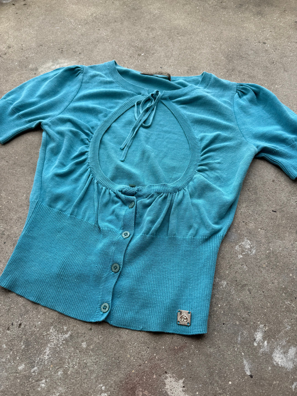 Frankie Morello Top with Front Openwork Neckline