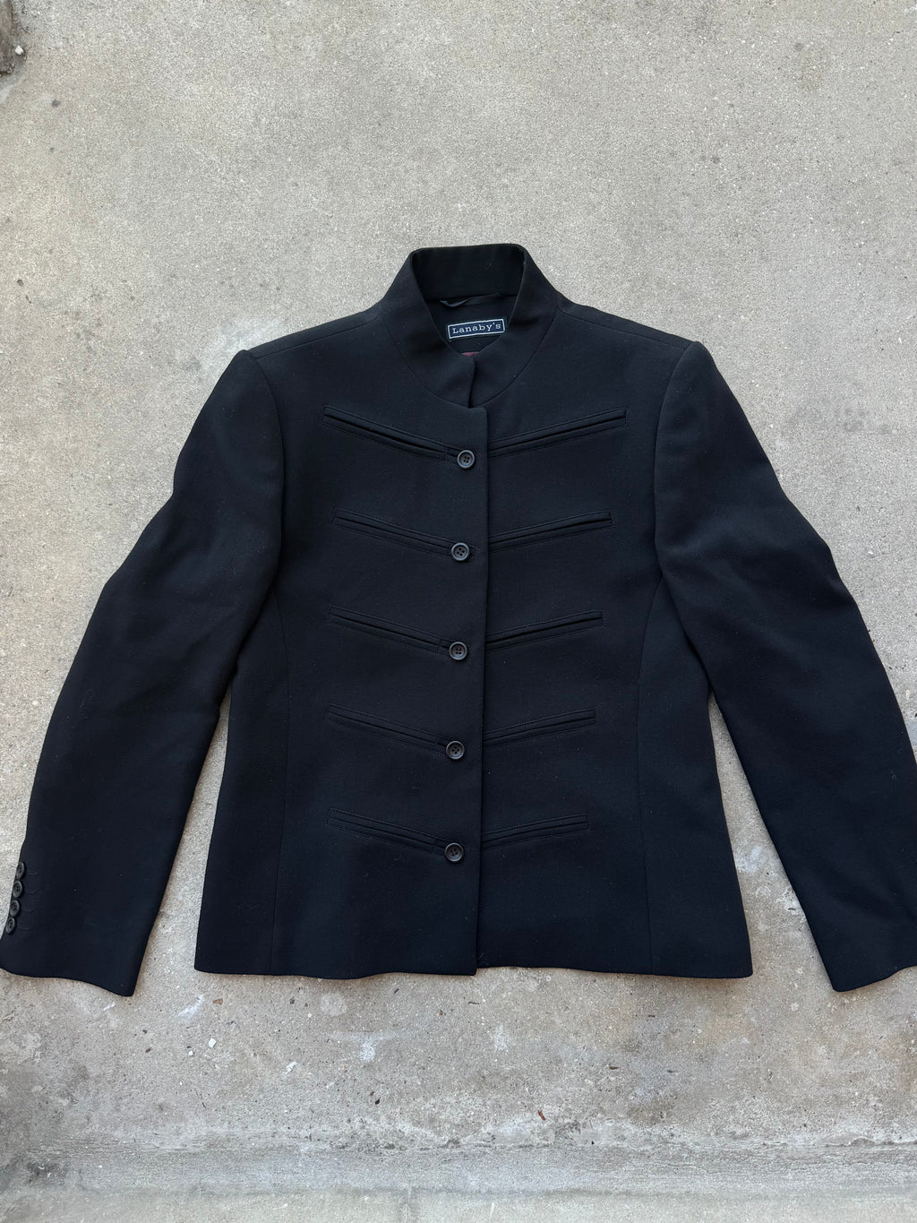 Vintage Officer Military-Inspired Black Wool Jacket