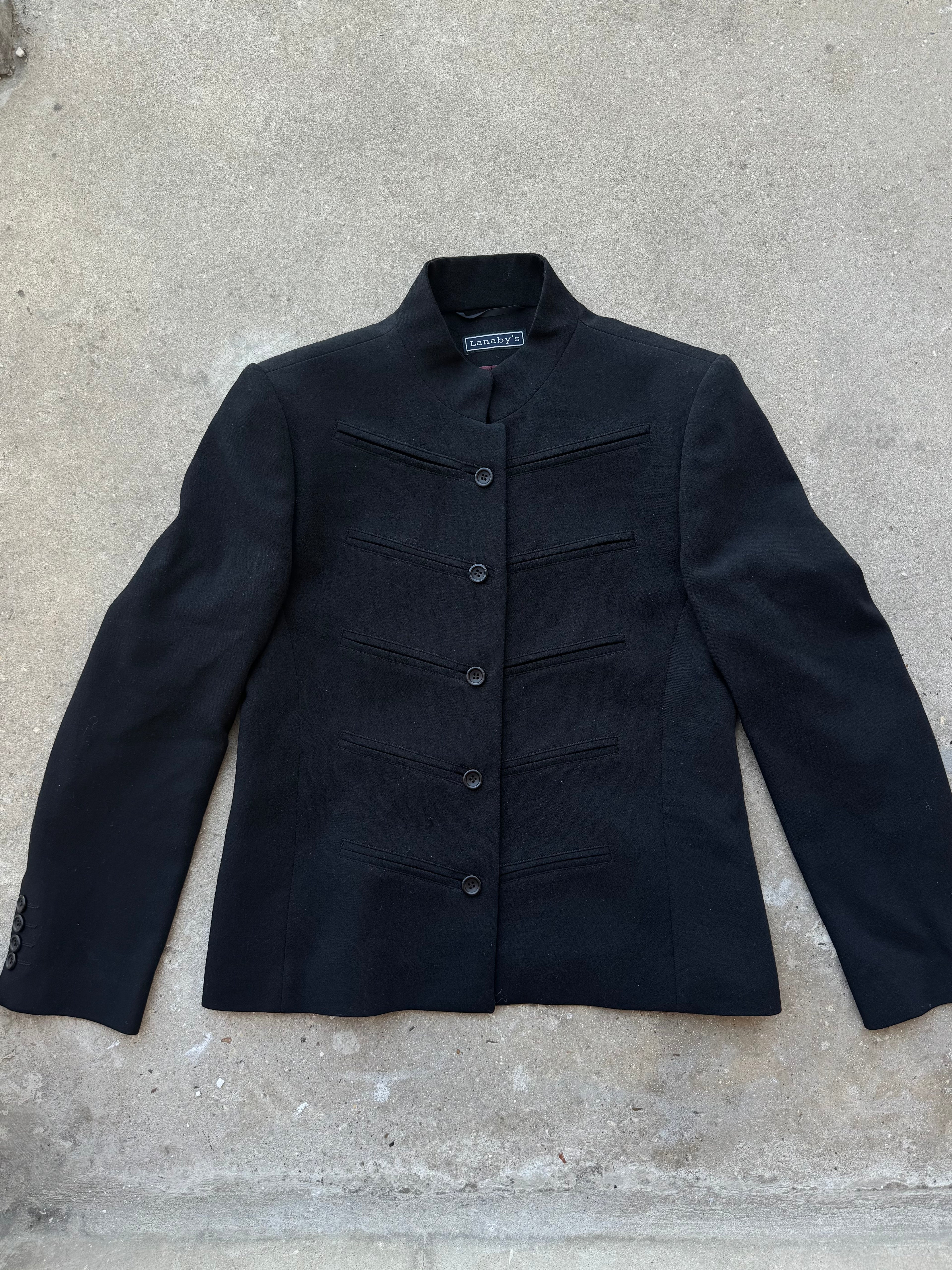 Vintage Officer Military-Inspired Black Wool Jacket