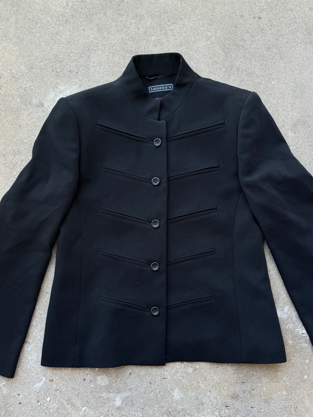 Vintage Officer Military-Inspired Black Wool Jacket
