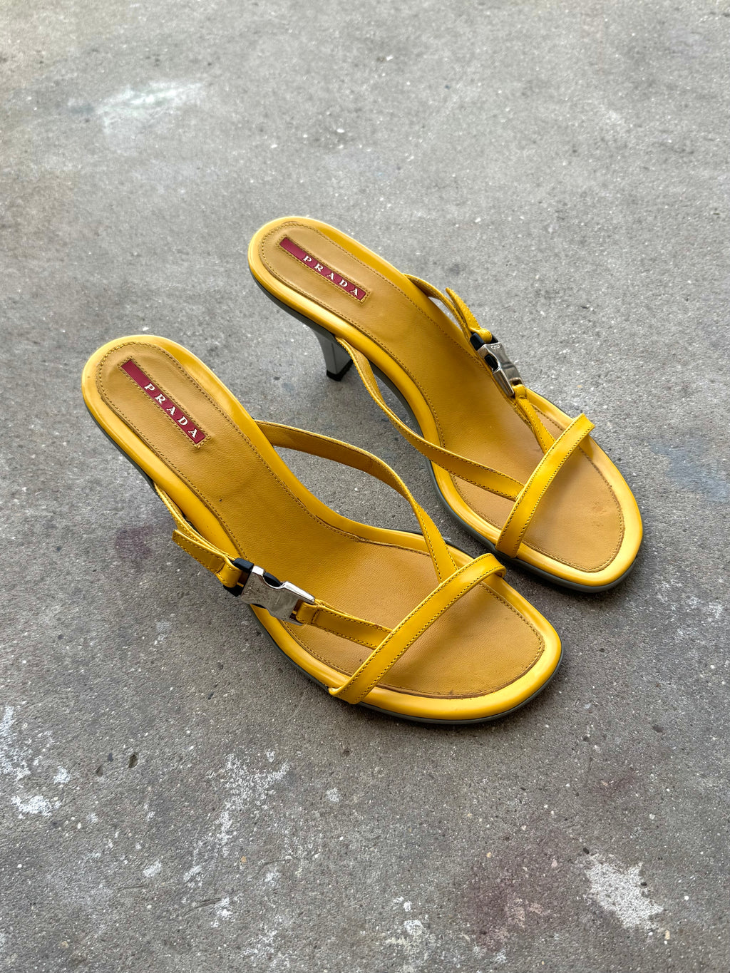 Prada Sport Yellow Kitten Heels Sandal