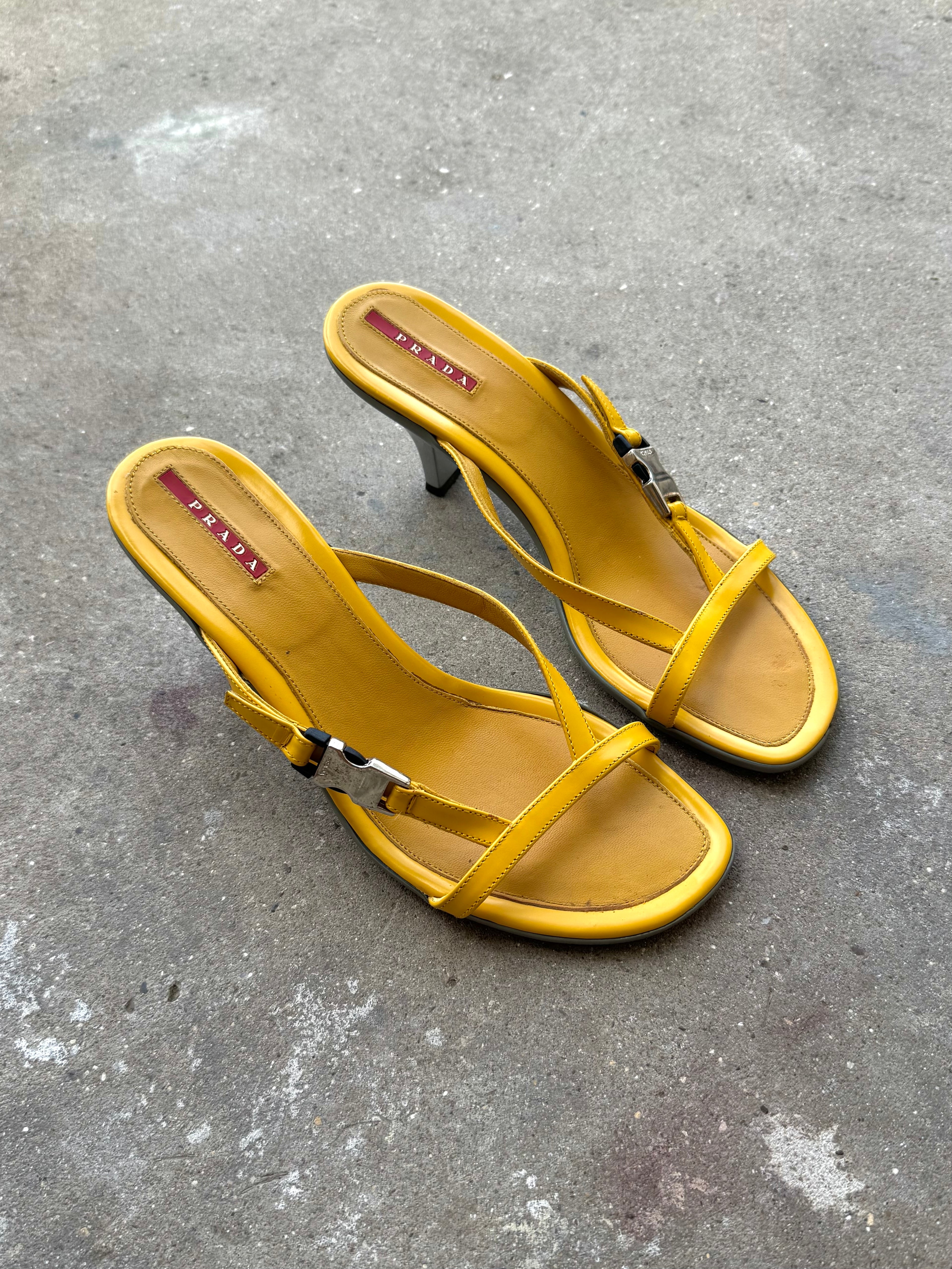 Prada Sport Yellow Kitten Heels Sandal
