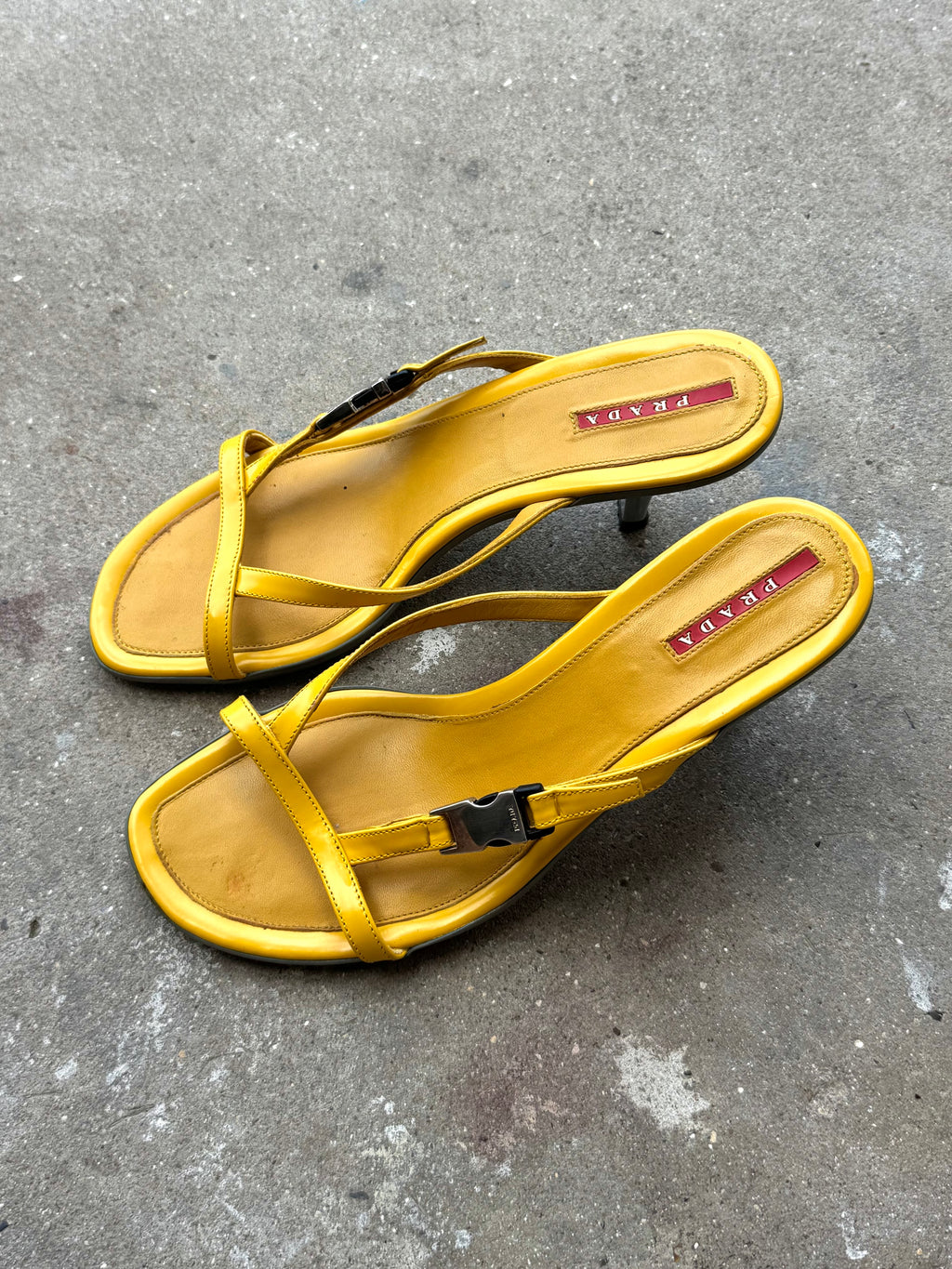 Prada Sport Yellow Kitten Heels Sandal