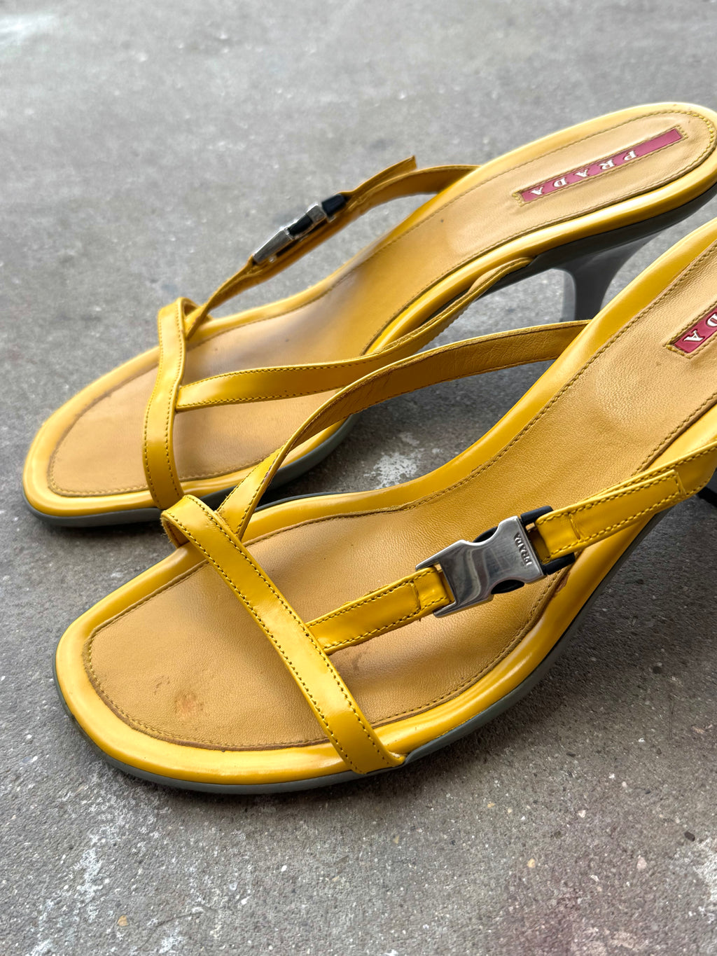 Prada Sport Yellow Kitten Heels Sandal