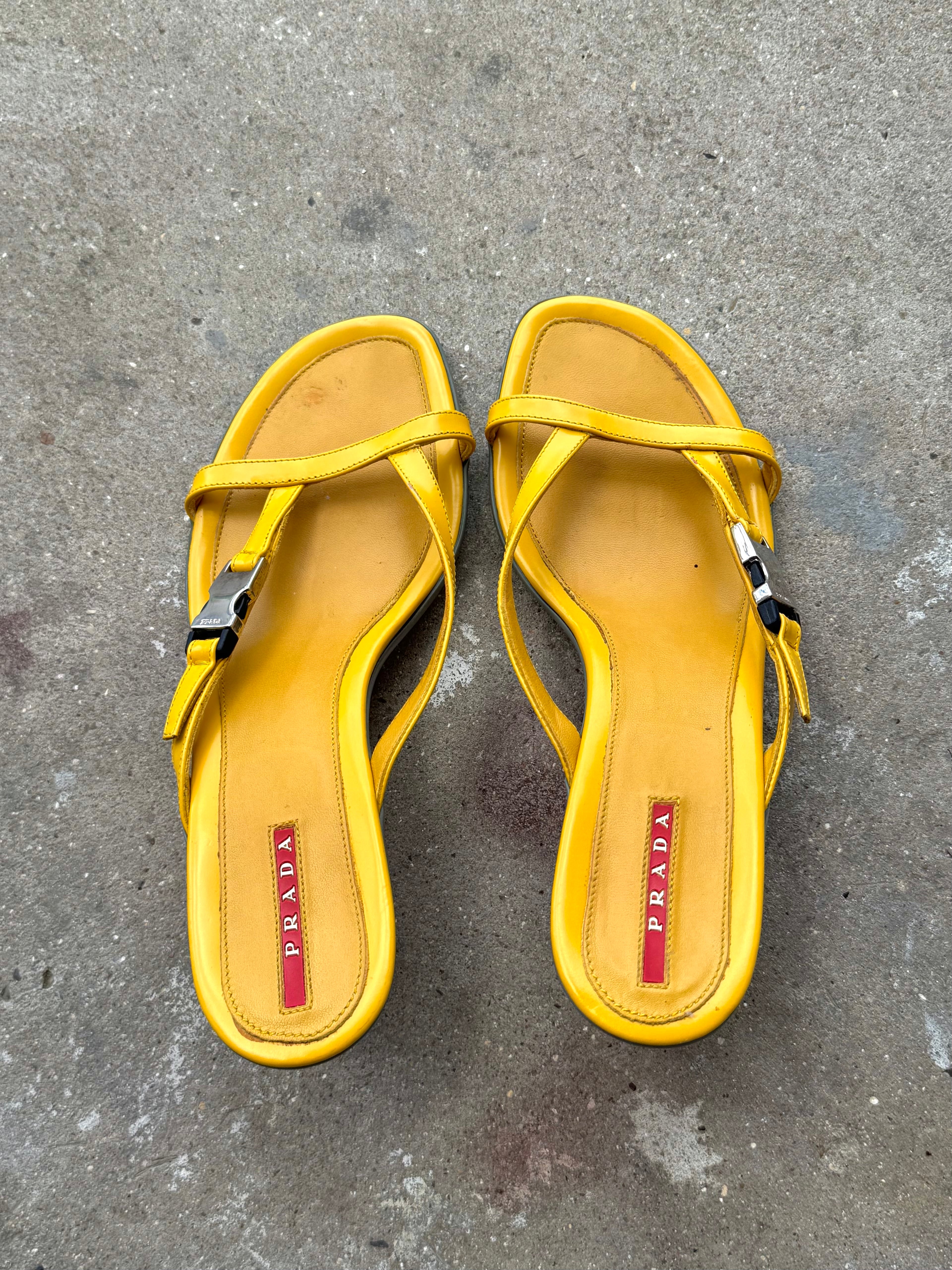 Prada Sport Yellow Kitten Heels Sandal