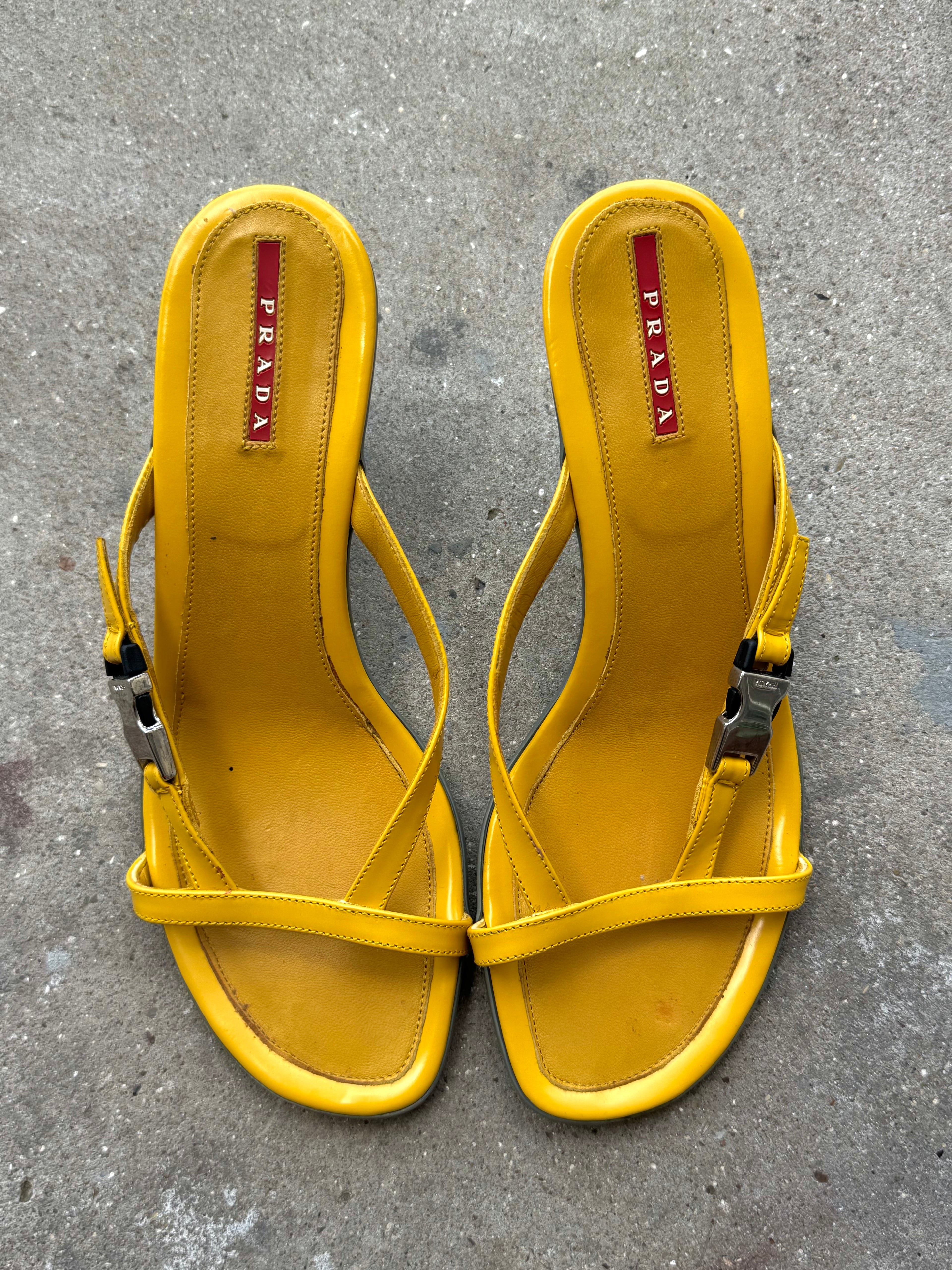 Prada Sport Yellow Kitten Heels Sandal