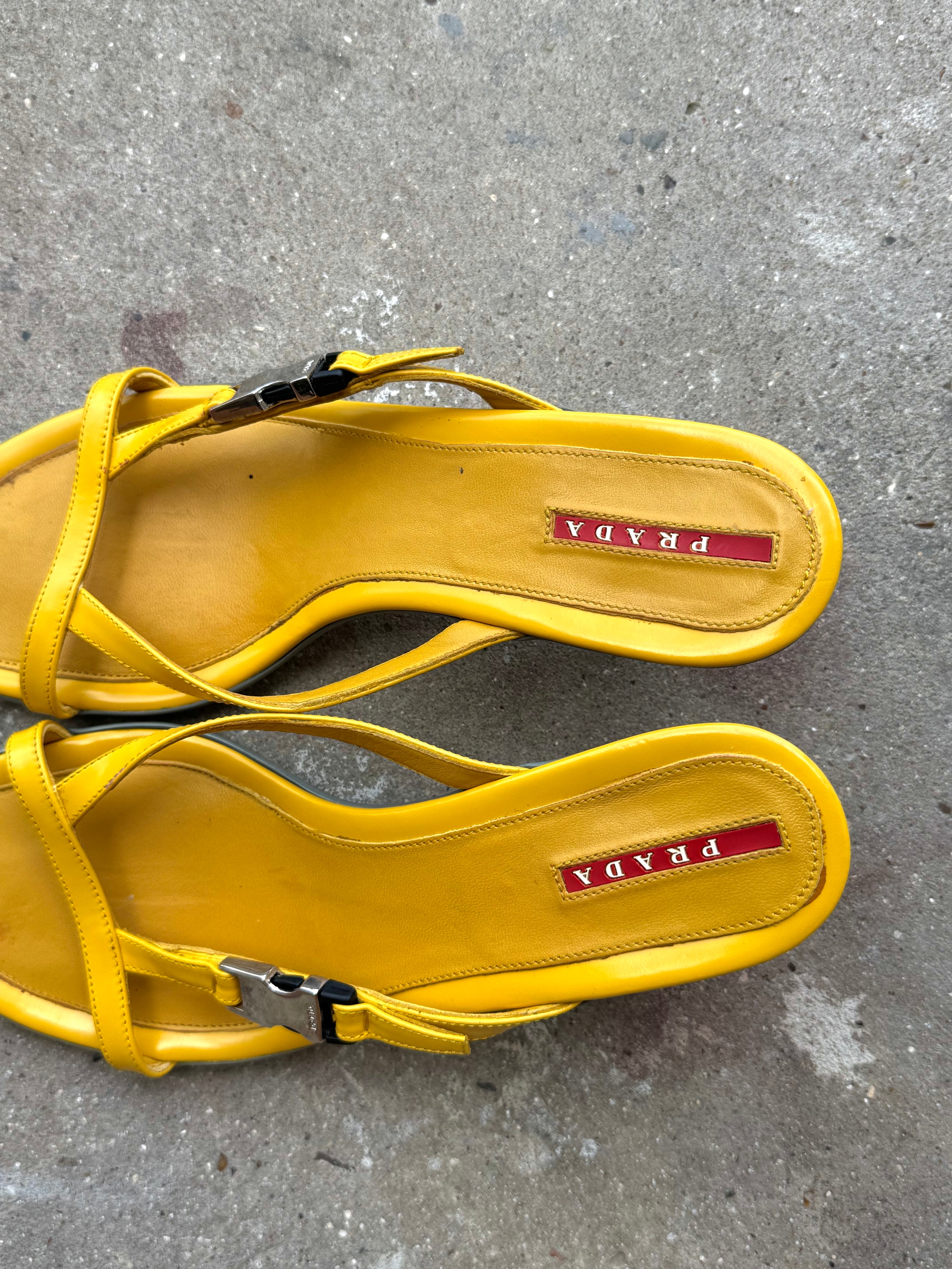 Prada Sport Yellow Kitten Heels Sandal