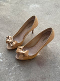 Miu Miu Patent Textured Leather Bow Peep Toe Pumps