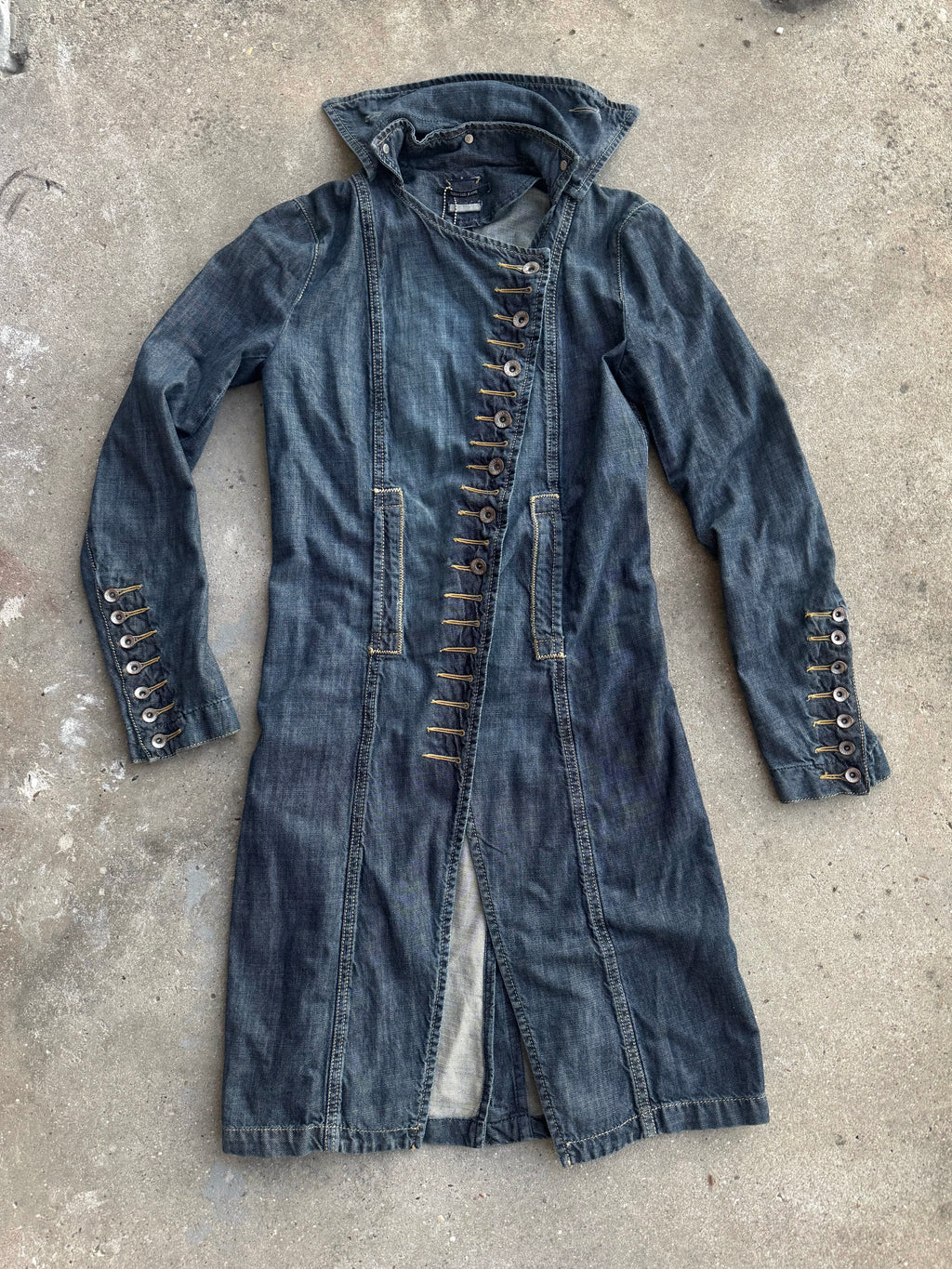 FW2002 Plein Sud Asymmetrical Buttoned Long Denim Jacket