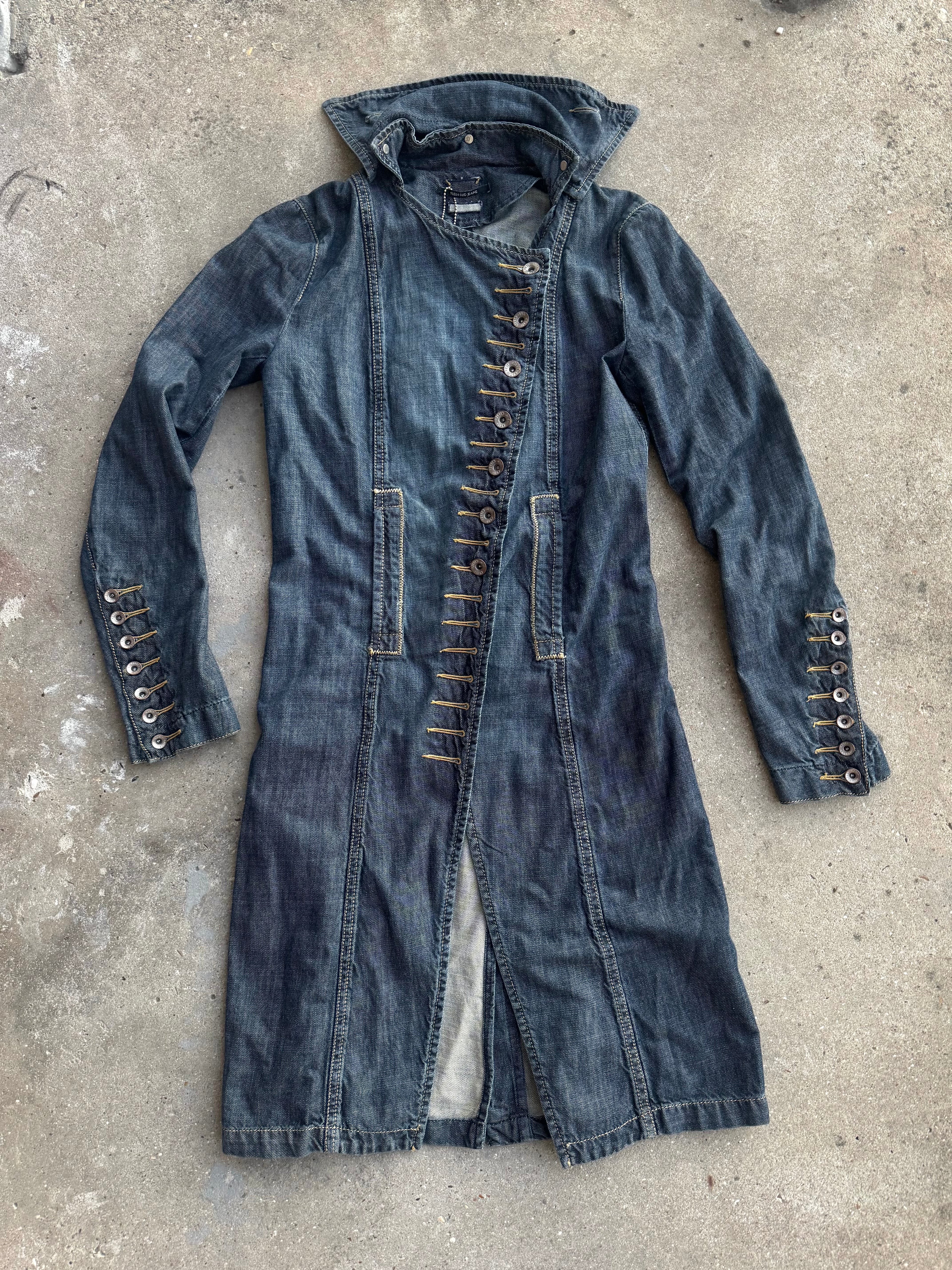 FW2002 Plein Sud Asymmetrical Buttoned Long Denim Jacket