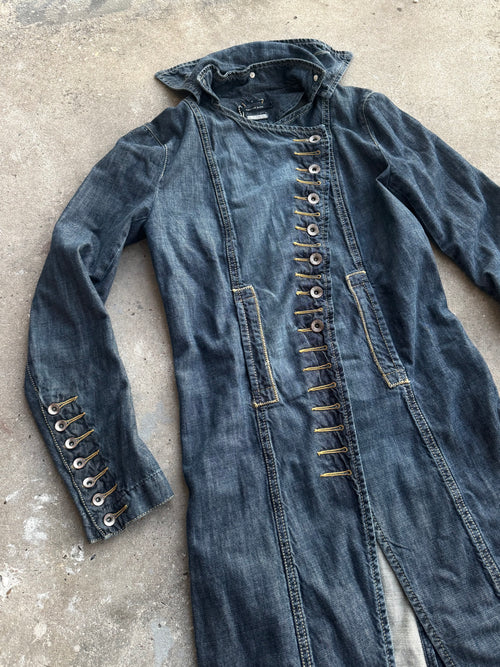 FW2002 Plein Sud Asymmetrical Buttoned Long Denim Jacket
