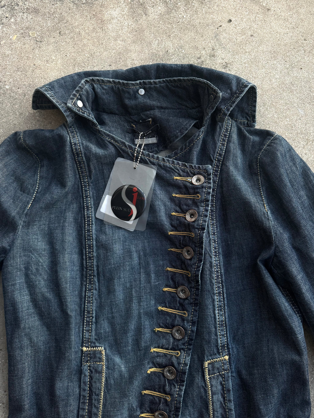 FW2002 Plein Sud Asymmetrical Buttoned Long Denim Jacket